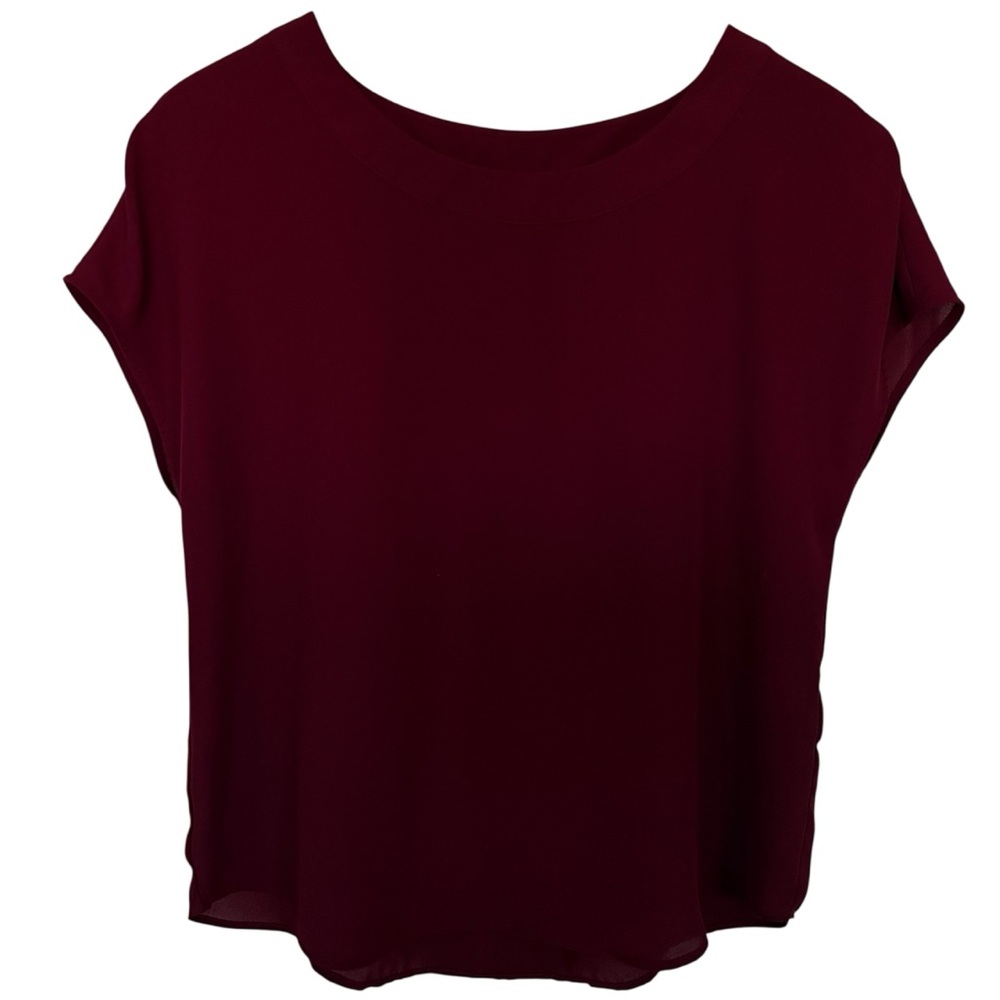 🔴 Banana Republic Wine Pleat Back Crew Neck Blouse Small S Burgundy